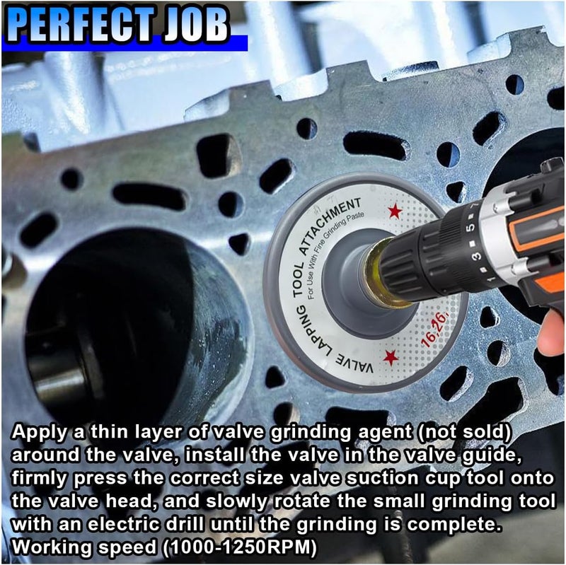 BDZMC Universal Valve Lapping Tool Kit with 5 Suction Plates, Valve Grinding Attachment Tool for Small Engines and Drills, Operating Speed 1000-1250 RPM, Automotive Valve Lapper Kit - Image 3